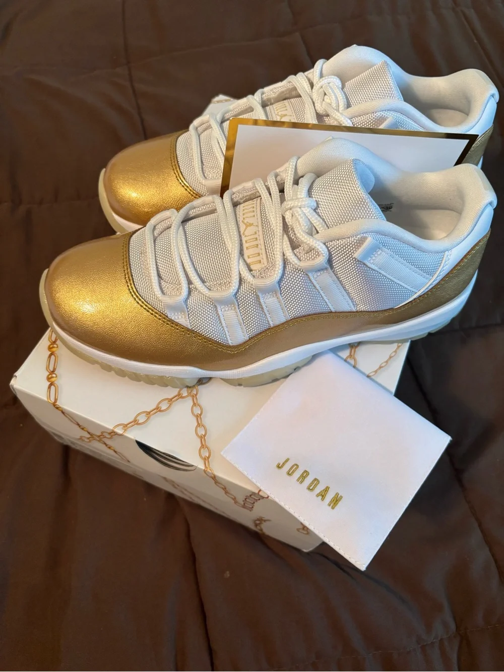 Jordan Low Top Sneakers in White and Gold Metallic
